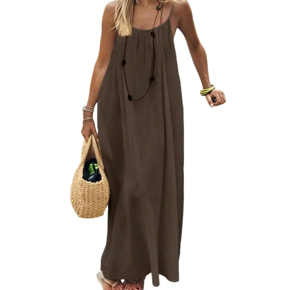 Women'S Strappy Lounge Dress Open Back Maxi Length with Relaxed Fit Comfortable Home Wear​ Vacation Long Sundress with Back Tie