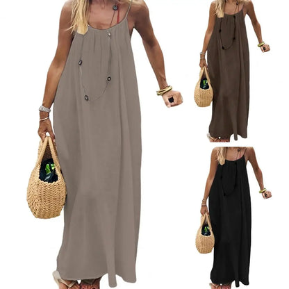 Women'S Strappy Lounge Dress Open Back Maxi Length with Relaxed Fit Comfortable Home Wear​ Vacation Long Sundress with Back Tie