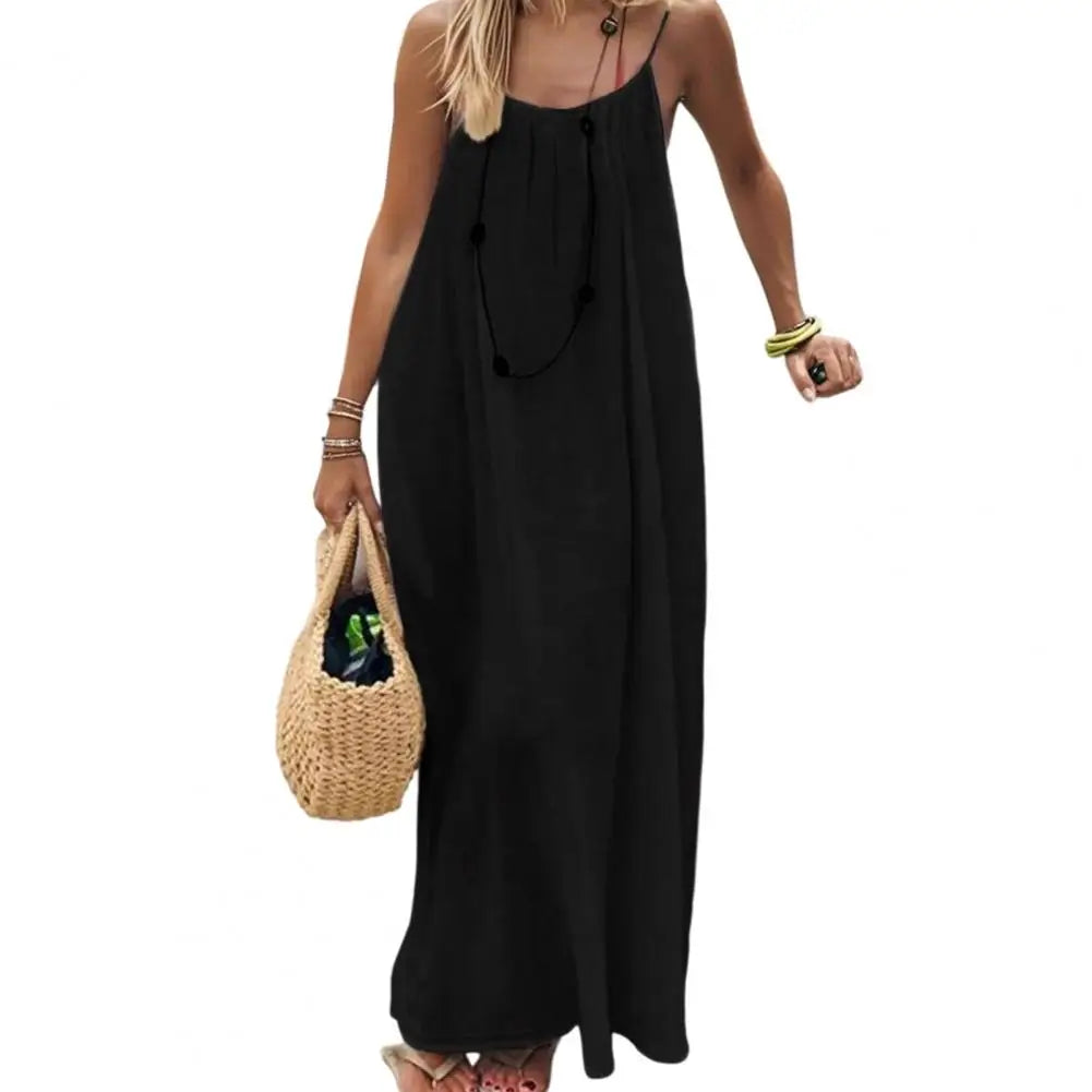 Women'S Strappy Lounge Dress Open Back Maxi Length with Relaxed Fit Comfortable Home Wear​ Vacation Long Sundress with Back Tie