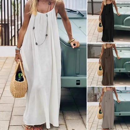 Women'S Strappy Lounge Dress Open Back Maxi Length with Relaxed Fit Comfortable Home Wear​ Vacation Long Sundress with Back Tie
