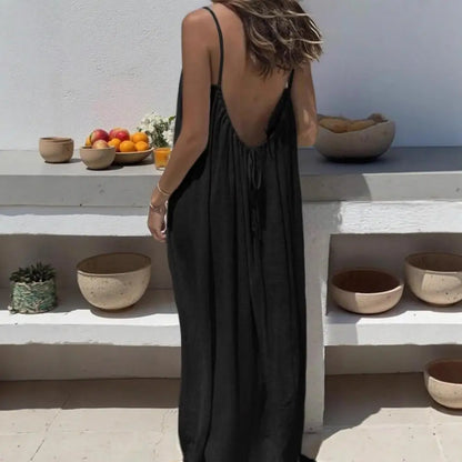 Women'S Strappy Lounge Dress Open Back Maxi Length with Relaxed Fit Comfortable Home Wear​ Vacation Long Sundress with Back Tie